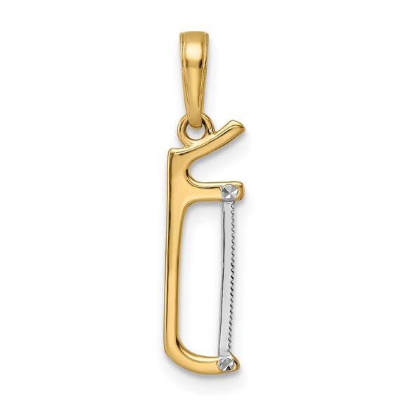 14k Yellow Gold & White Rhodium D/C Hacksaw Pendant